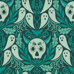 Spooky Skulls & Ghastly Ghosts - Medium Scale Teal