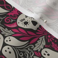 Spooky Skulls & Ghastly Ghosts - Small Scale Pink Gray