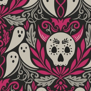 Spooky Skulls & Ghastly Ghosts - Jumbo Scale Pink Gray