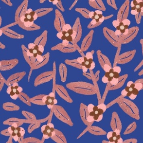 Hand-drawn Floral Vines - Pink Blossoms and a Navy Background