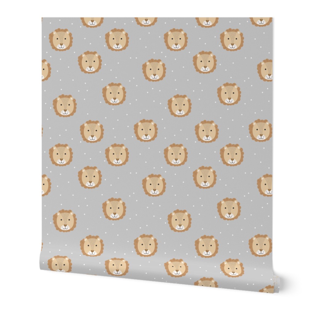 Sweet baby lion cub adorable kawaii kids wild animals neutral caramel honey on gray