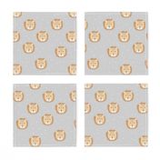 Sweet baby lion cub adorable kawaii kids wild animals neutral caramel honey on gray