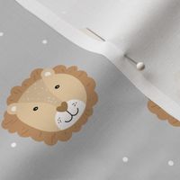 Sweet baby lion cub adorable kawaii kids wild animals neutral caramel honey on gray