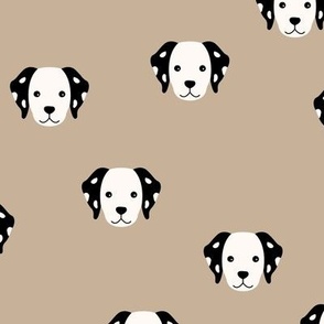 Little dalmatian puppy face irregular dog design beige ginger sand black and white