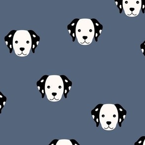 Little dalmatian puppy face irregular dog design moody blue black and white 