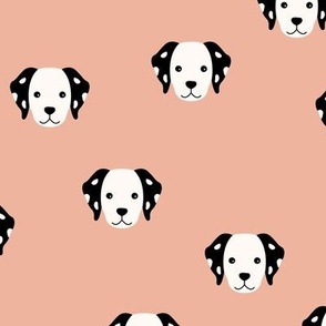 Little dalmatian puppy face irregular dog design coral blush pink black and white  