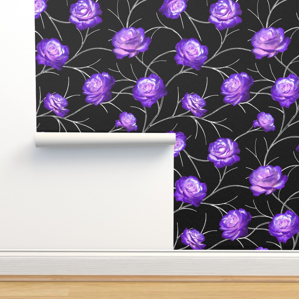 Blumen, schwarz, gothic, lila, violett, Fantasie, Tapete, Rosen, dunkel,  launisch, Blumen-, gotisch, Phantasmagoria Tapete | Spoonflower