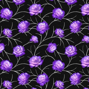 purple roses phantasmagoria, gothic halloween violet roses on black M