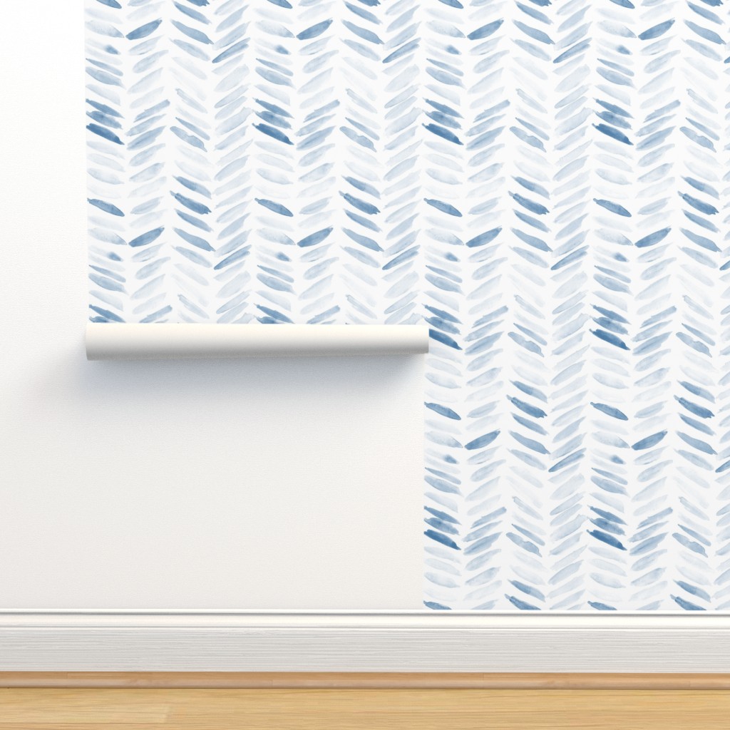 Denim blue watercolor chevron - painted Wallpaper | Spoonflower