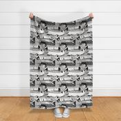 Large scale // Spooktacular long dachshunds // light grey background halloween mummy ghost and skeleton dogs