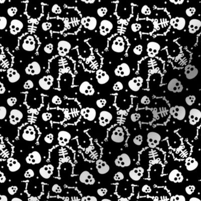 Little messy skeleton dia de los muertos halloween theme monochrome skulls black and white