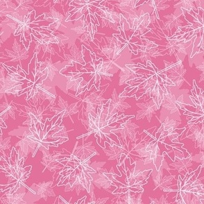 Outlined Scattered Maple Leaves on Bubblegum Pink