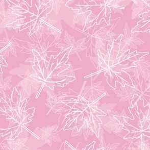 Outlined Scattered Maple Leaves on Pink