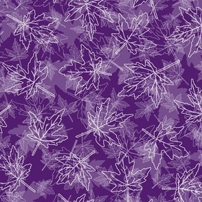 Outlined Scattered Maple Leaves on Dark Purple