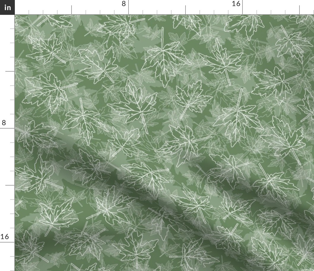 Outlined Scattered Maple Leaves on Sage Green