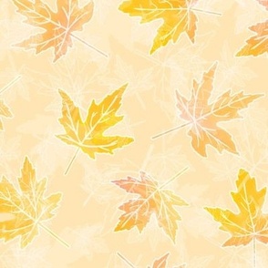 Yellow Orange Scattered Maple Leaves on Peach