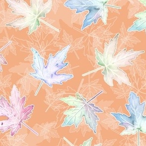 Scattered Pastel Maple Leaves on Light Orange