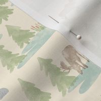 Watercolor Woodland Forest Moose in Cream