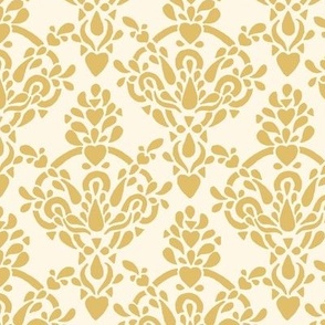 Ornamental Victorian damask with Hearts  - Light bright yellow Gold