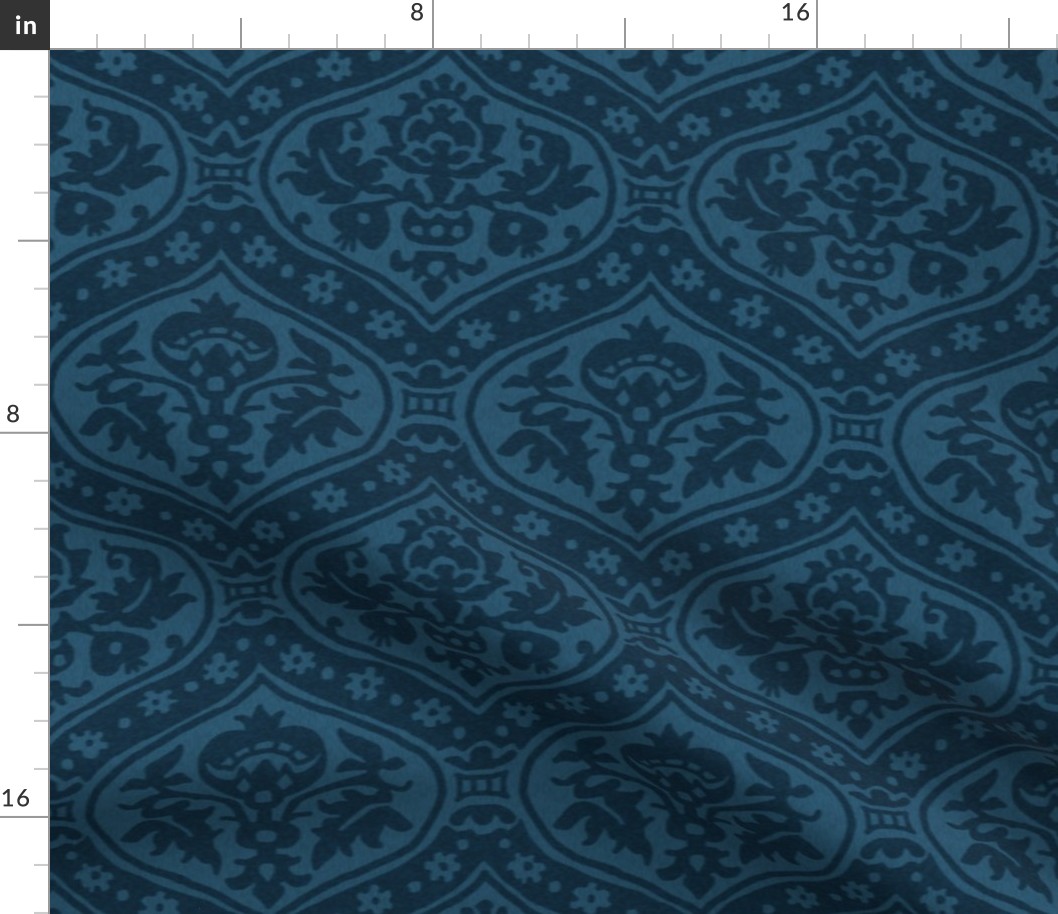 Renaissance Italian "velvet" damask, Prussian blue