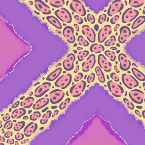 Pink, Purple, and Yellow Leopard Print Cross with Foil Accents 