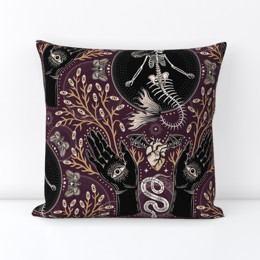 Phantasmagoria - Mermaid skeleton, hands, eyes, snake, scary plants and moths - large - plum