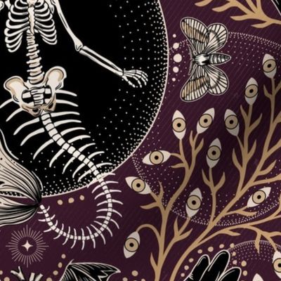 Phantasmagoria - Mermaid skeleton, hands, eyes, snake, scary plants and moths - large - plum