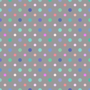 Multi-colored polka dots on gray