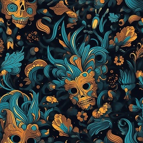 Inferno Masquerade - Teal/Gold Phantasmagoria