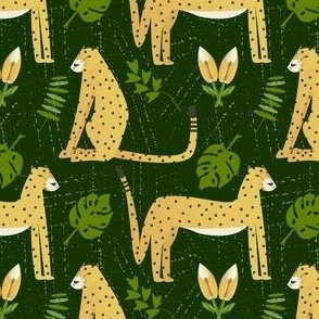 Leopard / monstera leaves / dark green