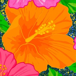 Sunny Hibiscus with Paint Splatters