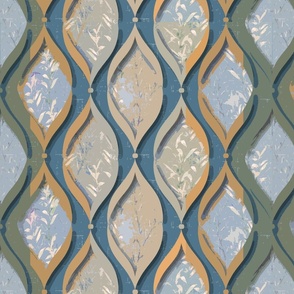 Moroccan Hut-Moss/Gold/Blue Linen Effect