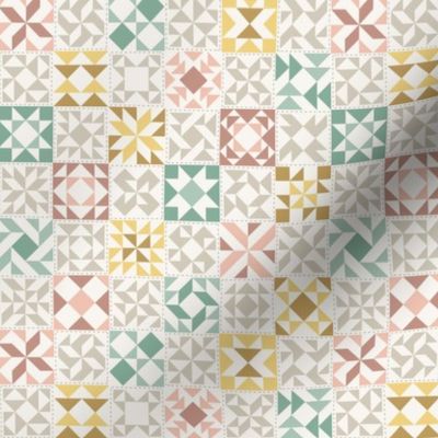 Quilting Blocks Patchwork Pink Turquoise Yellow  Small Scale