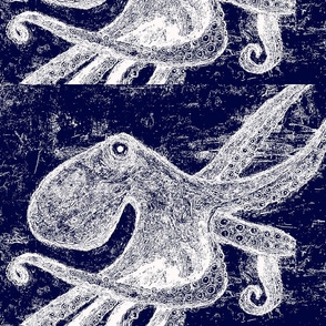 Rustic Octopus  - Blue and white