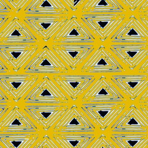African Mud Cloth - Yellow Triangles with Navy - 42" x 36" Repeat - Large Scale