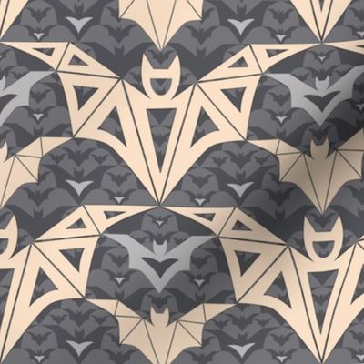 Bats Cave - light cream on grey - bats, kirigami, nocturnal animals - small
