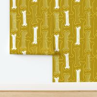 Ghostly Bones - yellow mustard - large scale - abstract bones, dog bones, boneyard 