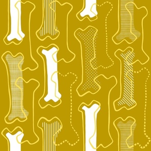 Ghostly Bones - yellow mustard - large scale - abstract bones, dog bones, boneyard 