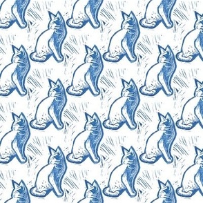 Cat Block Print - Blue