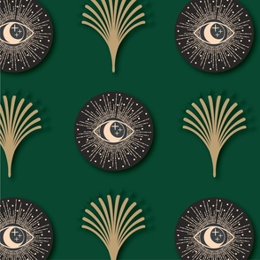 Evil Eye and Palm Tree on Vintage Green