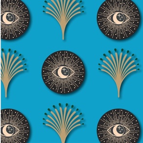 Maia Evil Eyes with Palm on Blue