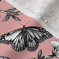 Birds, Butterflies & Flowers in Pink, Black and White