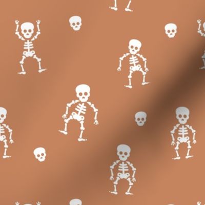 Little skeleton dance halloween skulls and dead bodies day of the dead dia de los muertos horror design spice burnt orange white
