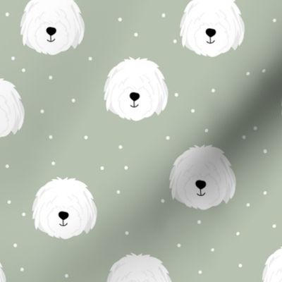 Cute kawaii english sheep dog friends cute puppy kids design mist green sage white