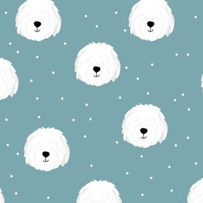 Cute kawaii english sheep dog friends cute puppy kids design moody blue white
