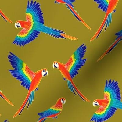 Free Flight - Red Macaw Parrots - Mustard Green - Large Scale