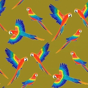 Free Flight - Red Macaw Parrots - Mustard Green - Large Scale