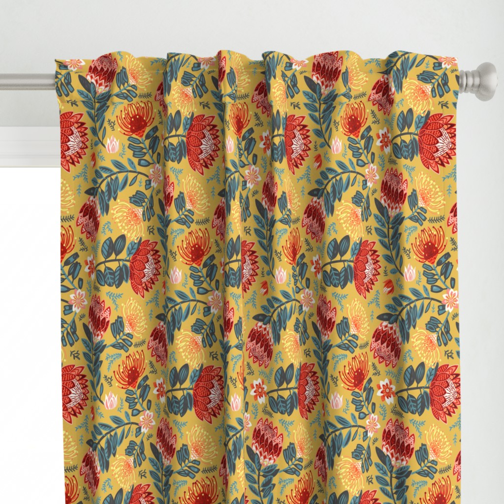 Non-Directional Protea Chintz - Mustard - Large Scale