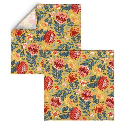 Non-Directional Protea Chintz - Mustard - Large Scale