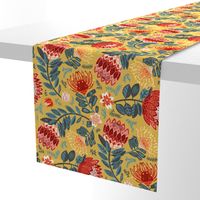 Non-Directional Protea Chintz - Mustard - Large Scale